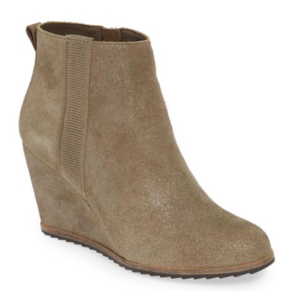 NEW Linea Paolo Winslet Wedge Tan Metallic Leather Boots Booties Size 7